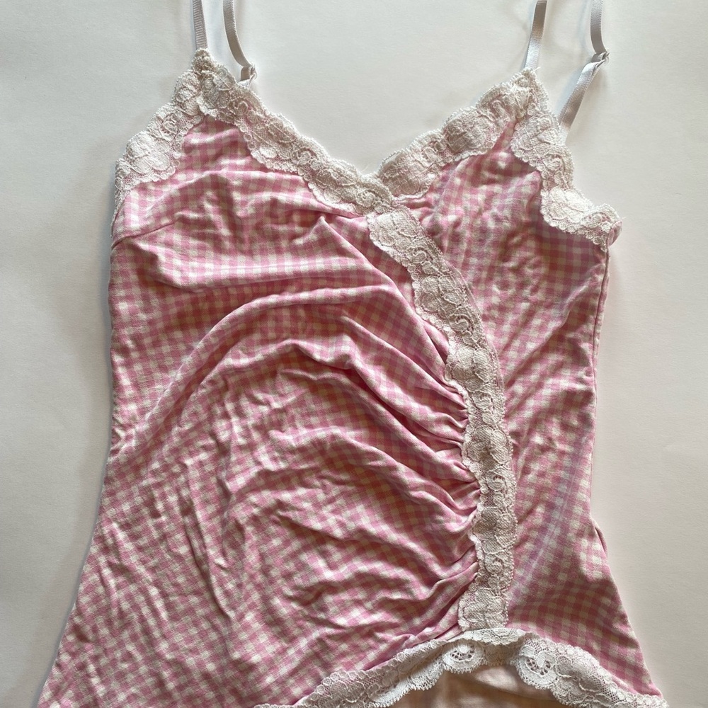 Pink Gingham Lace Trim Cami Top
